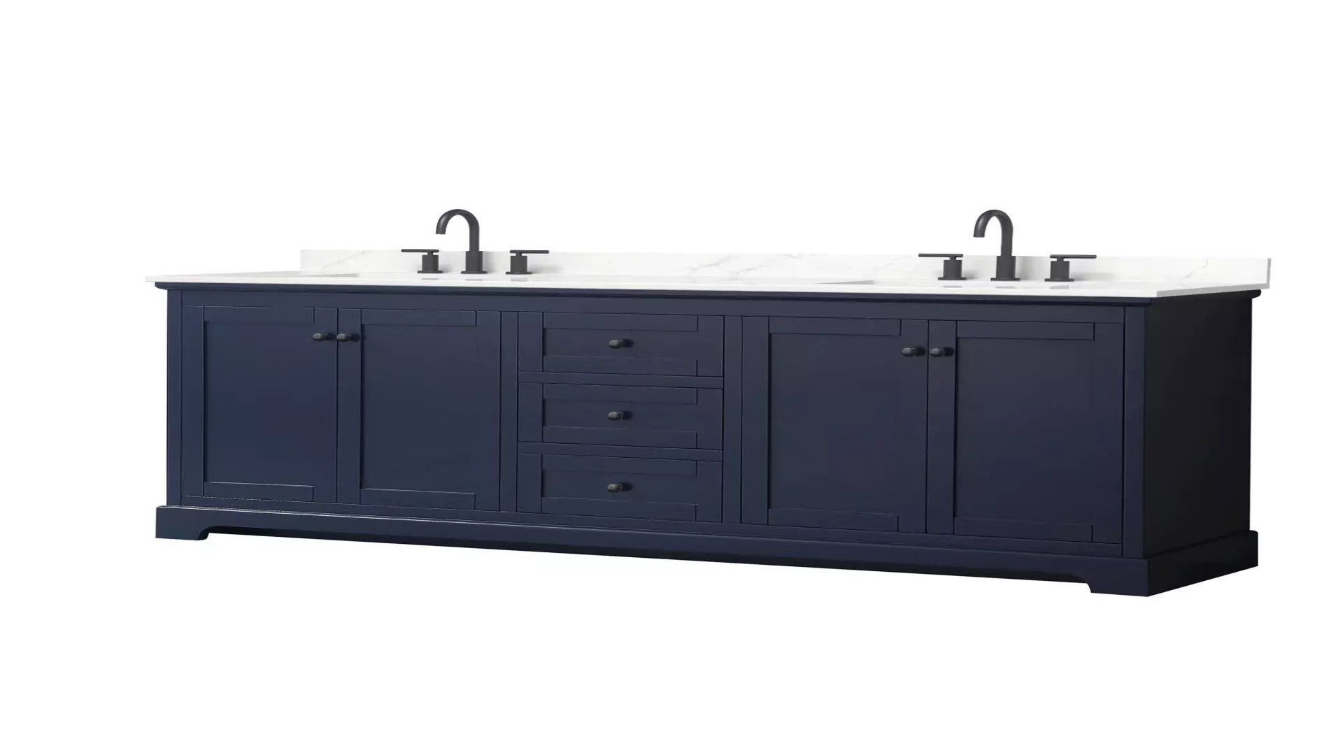 Avery 80 Inch Double Bathroom Vanity in Dark Blue, Giotto Quartz Countertop, Undermount Square Sinks (3-Hole), Matte Black Trim material
