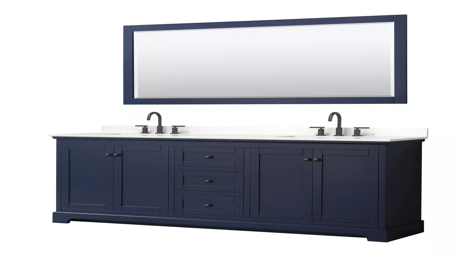 Avery 80 Inch Double Bathroom Vanity in Dark Blue, White Quartz Countertop, Undermount Square Sinks (3-Hole), Matte Black Trim, 70 Inch Mirror material