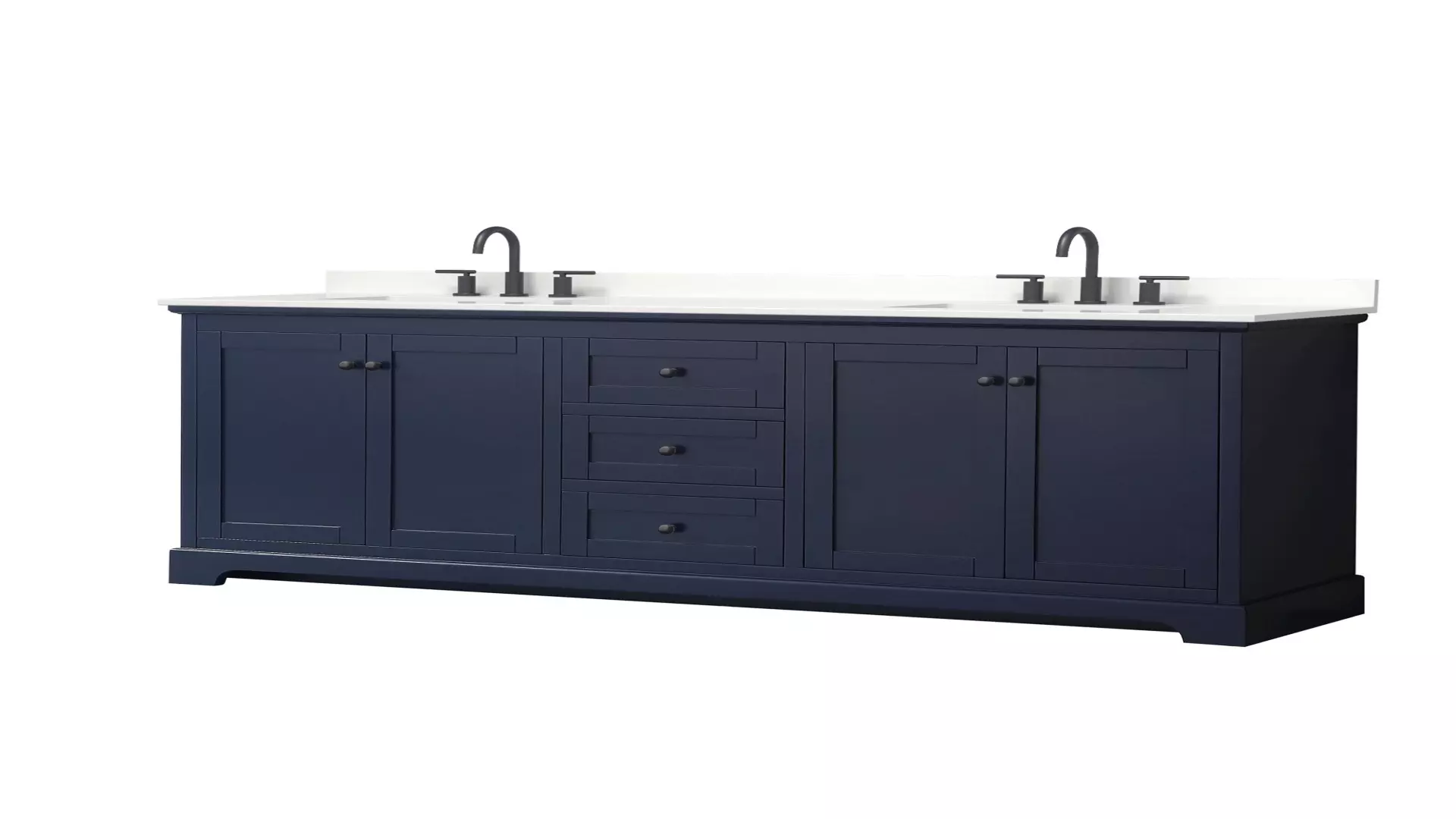 Avery 80 Inch Double Bathroom Vanity in Dark Blue, White Quartz Countertop, Undermount Square Sinks (3-Hole), Matte Black Trim material