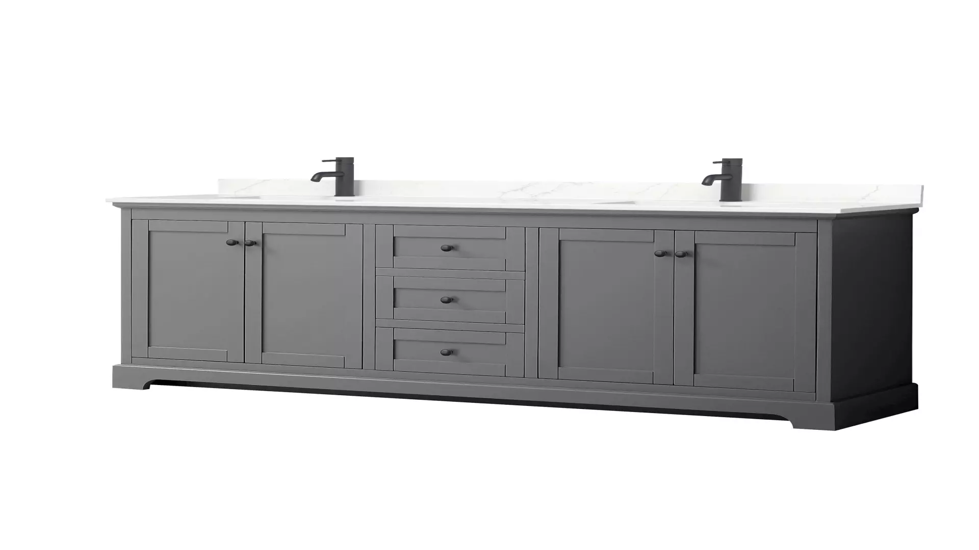 Avery 80 Inch Double Bathroom Vanity in Dark Gray, Giotto Quartz Countertop, Undermount Square Sinks (1-Hole), Matte Black Trim material