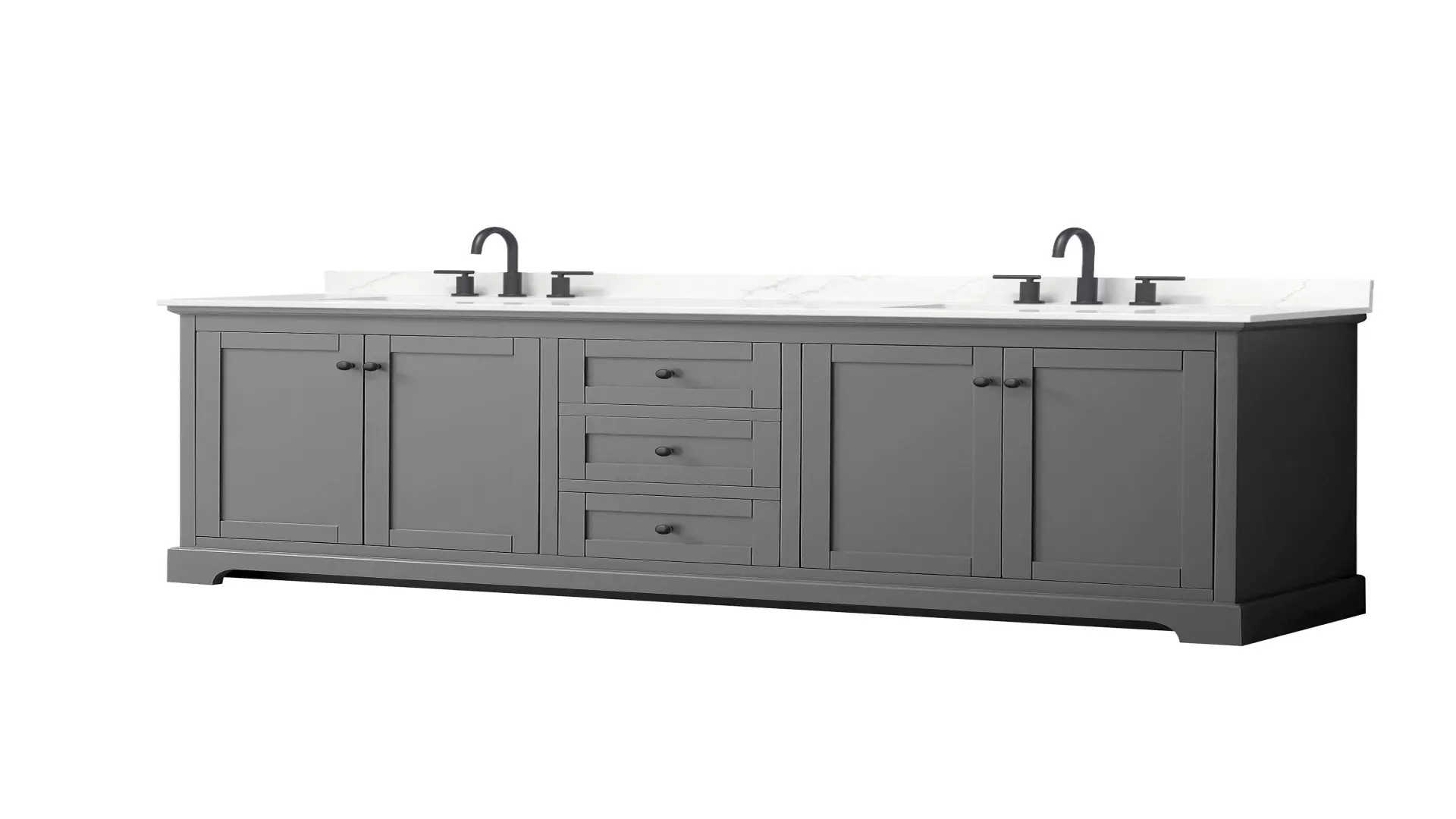 Avery 80 Inch Double Bathroom Vanity in Dark Gray, Giotto Quartz Countertop, Undermount Square Sinks (3-Hole), Matte Black Trim material