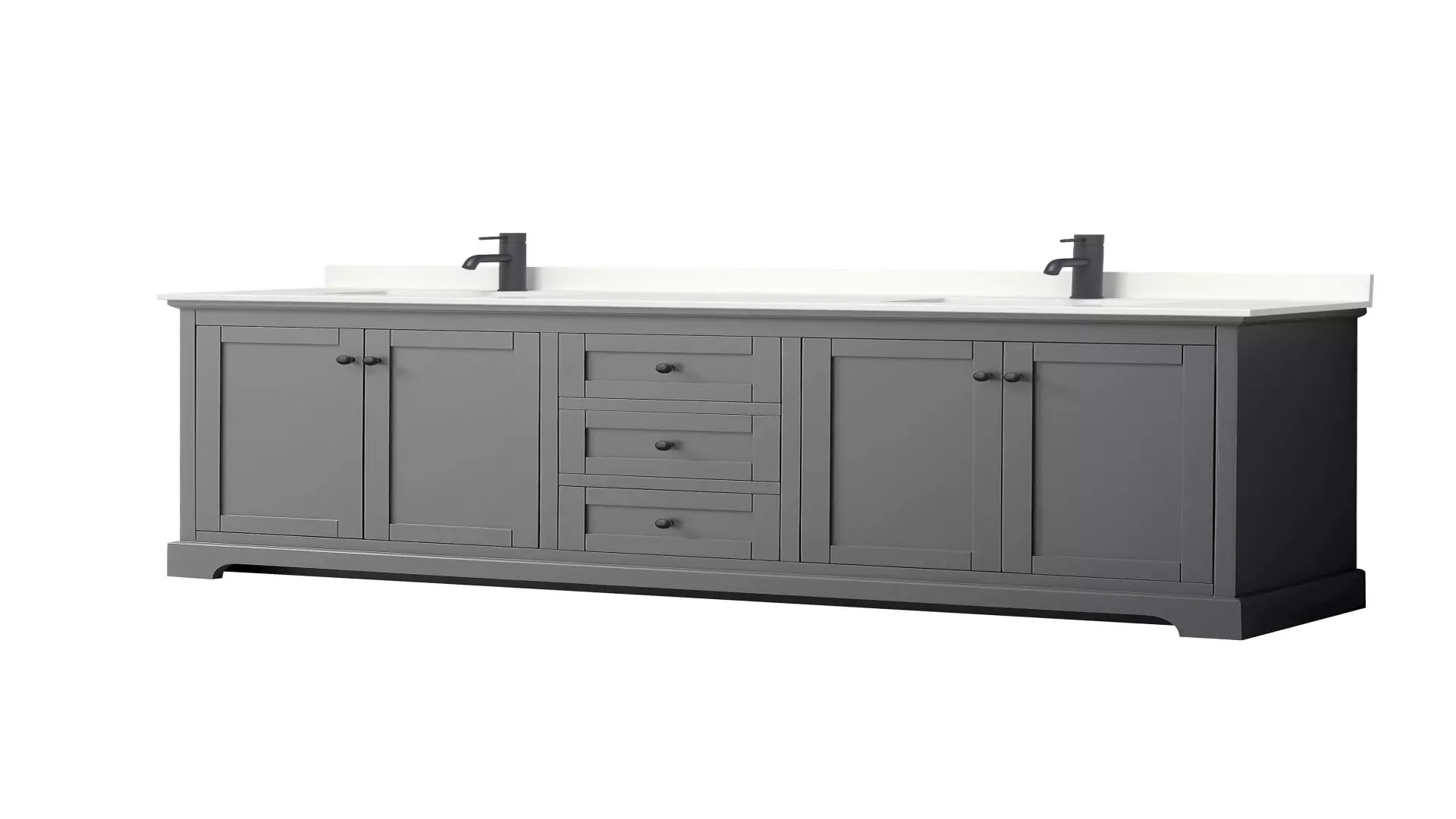 Avery 80 Inch Double Bathroom Vanity in Dark Gray, White Quartz Countertop, Undermount Square Sinks (1-Hole), Matte Black Trim material