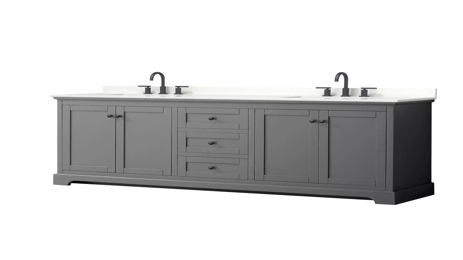 Avery 80 Inch Double Bathroom Vanity in Dark Gray, White Quartz Countertop, Undermount Square Sinks (3-Hole), Matte Black Trim material