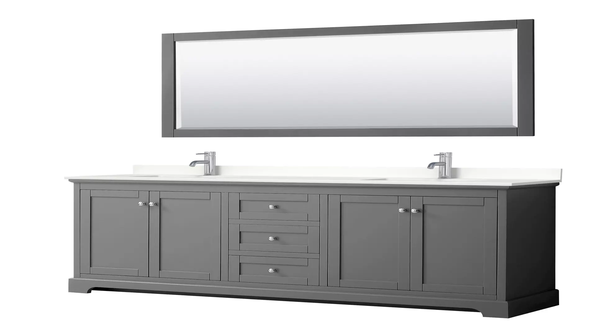 Avery 80 Inch Double Bathroom Vanity in Dark Gray, White Quartz Countertop, Undermount Square Sinks (1-Hole), Polished Chrome Trim, 70 Inch Mirror material