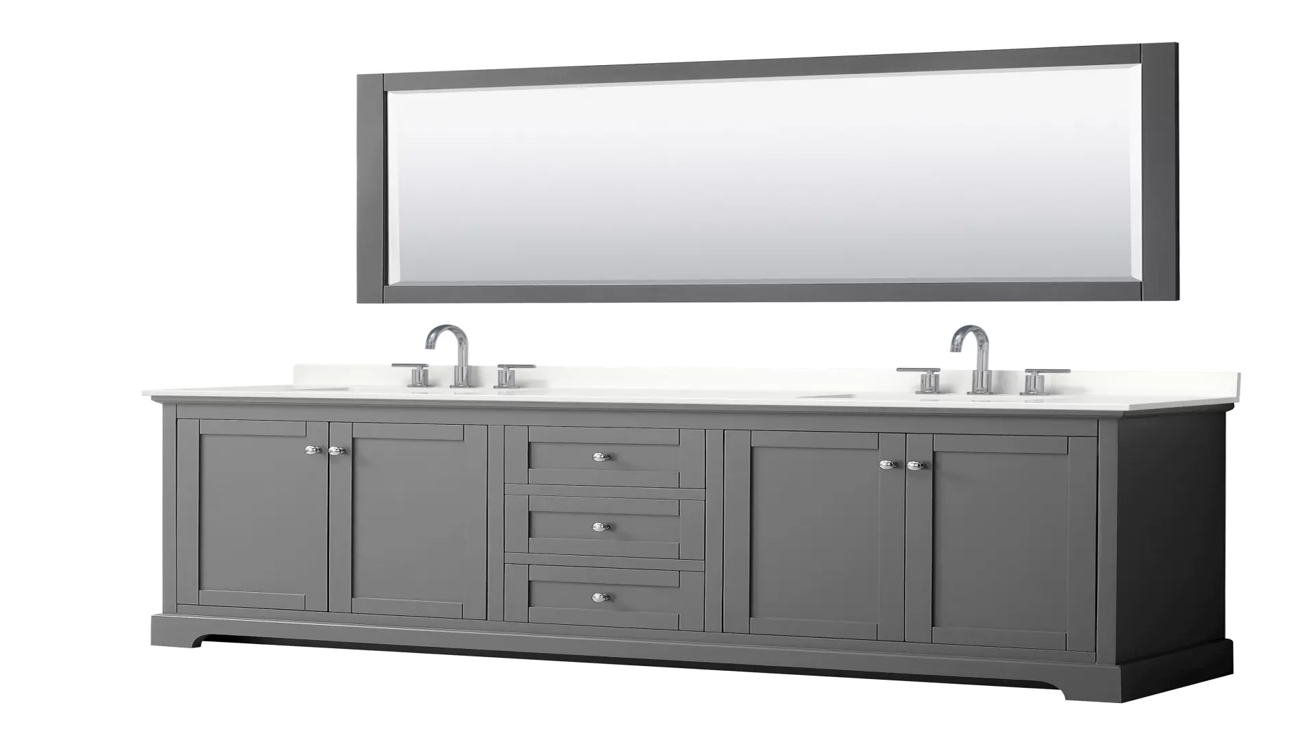 Avery 80 Inch Double Bathroom Vanity in Dark Gray, White Quartz Countertop, Undermount Square Sinks (3-Hole), Polished Chrome Trim, 70 Inch Mirror material