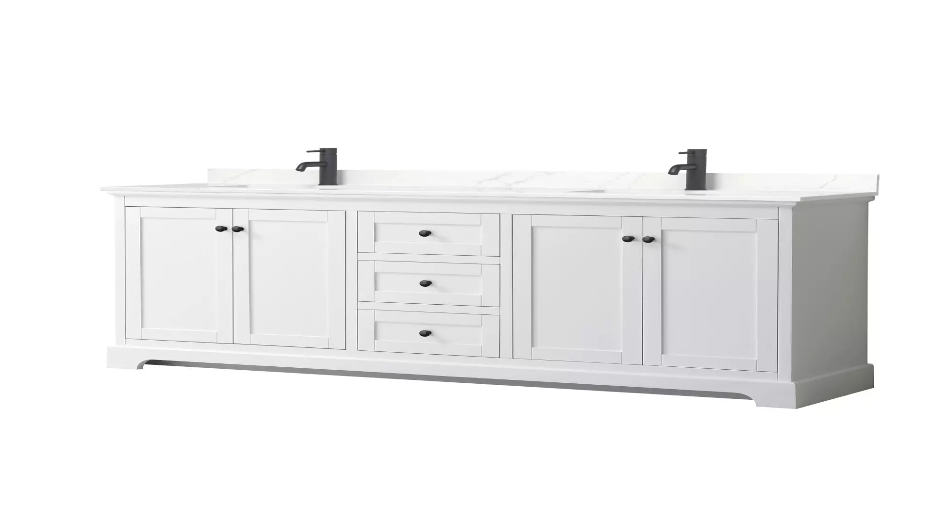 Avery 80 Inch Double Bathroom Vanity in White, Giotto Quartz Countertop, Undermount Square Sinks (1-Hole), Matte Black Trim material