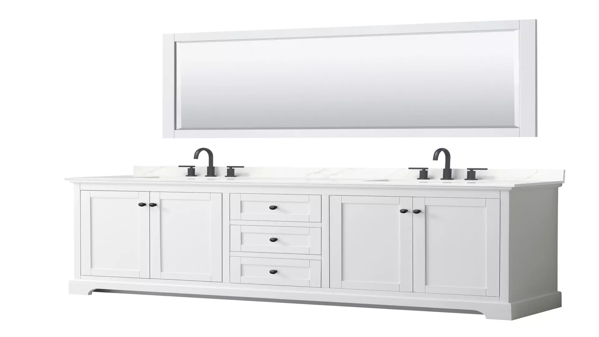 Avery 80 Inch Double Bathroom Vanity in White, Giotto Quartz Countertop, Undermount Square Sinks (3-Hole), Matte Black Trim, 70 Inch Mirror material
