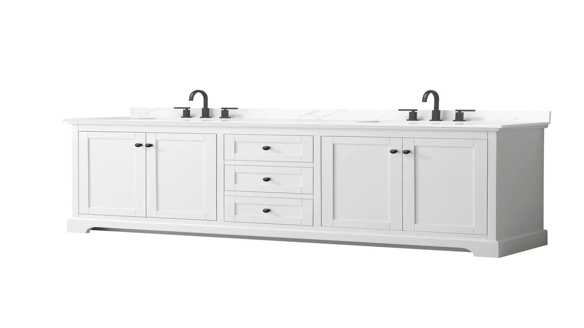 Avery 80 Inch Double Bathroom Vanity in White, Giotto Quartz Countertop, Undermount Square Sinks (3-Hole), Matte Black Trim material