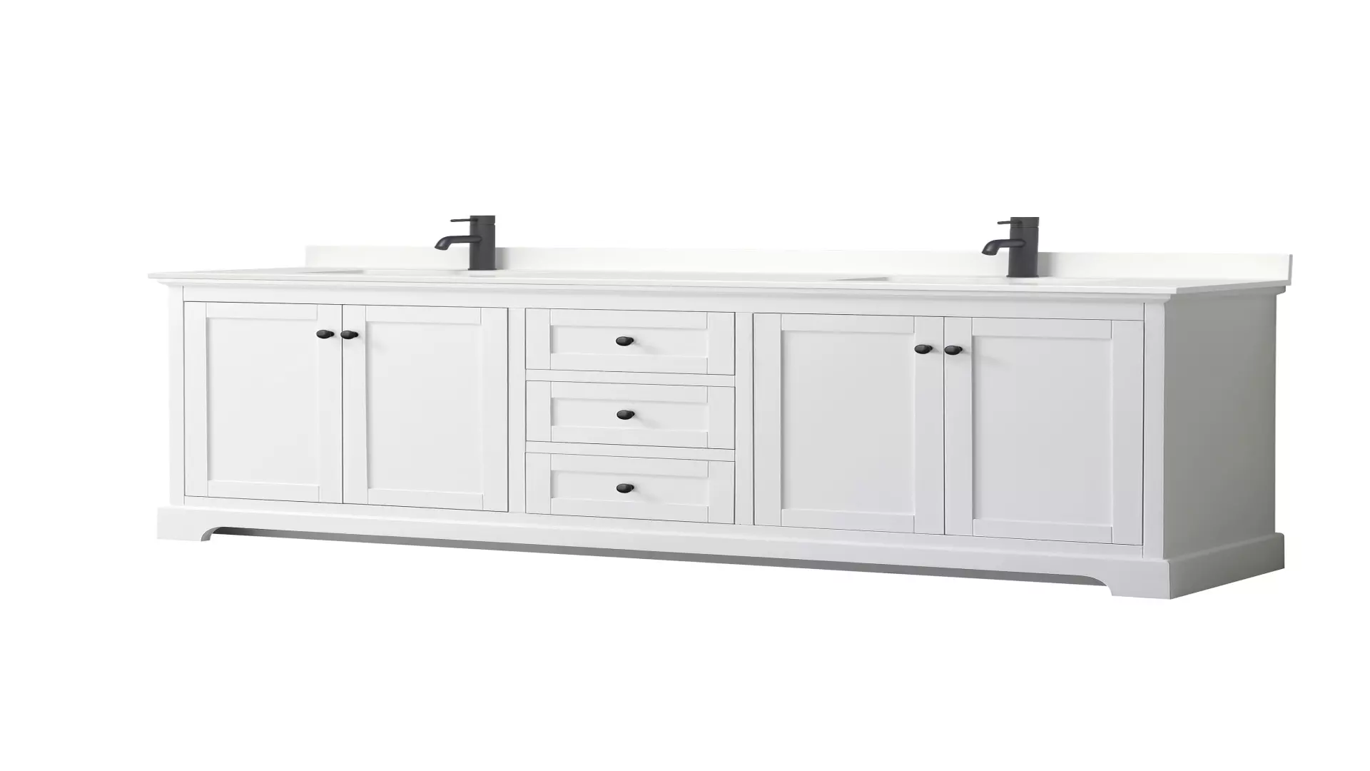 Avery 80 Inch Double Bathroom Vanity in White, White Quartz Countertop, Undermount Square Sinks (1-Hole), Matte Black Trim material