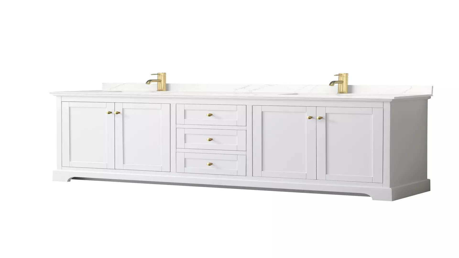 Avery 80 Inch Double Bathroom Vanity in White, Giotto Quartz Countertop, Undermount Square Sinks (1-Hole), Brushed Gold Trim material