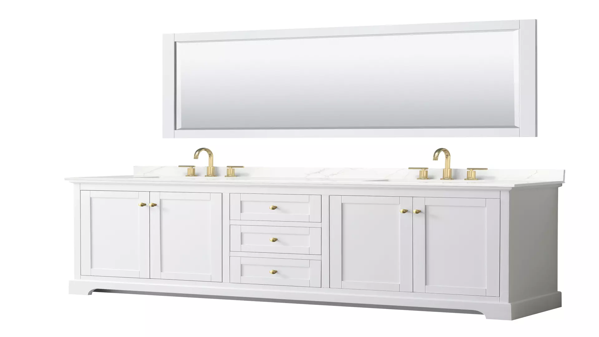 Avery 80 Inch Double Bathroom Vanity in White, Giotto Quartz Countertop, Undermount Square Sinks (3-Hole), Brushed Gold Trim, 70 Inch Mirror material