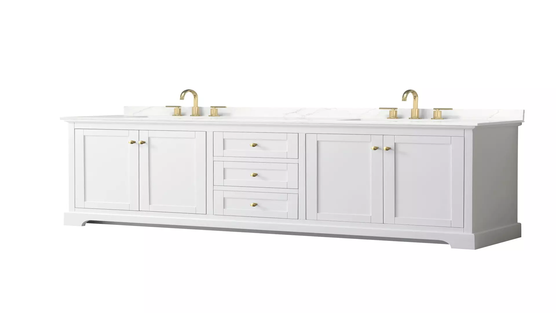 Avery 80 Inch Double Bathroom Vanity in White, Giotto Quartz Countertop, Undermount Square Sinks (3-Hole), Brushed Gold Trim material