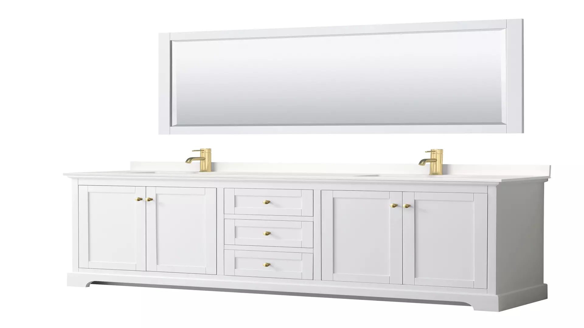 Avery 80 Inch Double Bathroom Vanity in White, White Quartz Countertop, Undermount Square Sinks (1-Hole), Brushed Gold Trim, 70 Inch Mirror material
