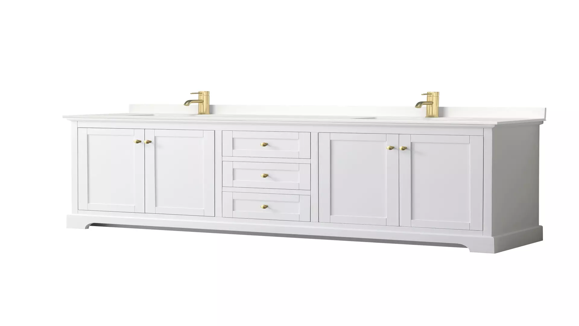 Avery 80 Inch Double Bathroom Vanity in White, White Quartz Countertop, Undermount Square Sinks (1-Hole), Brushed Gold Trim material