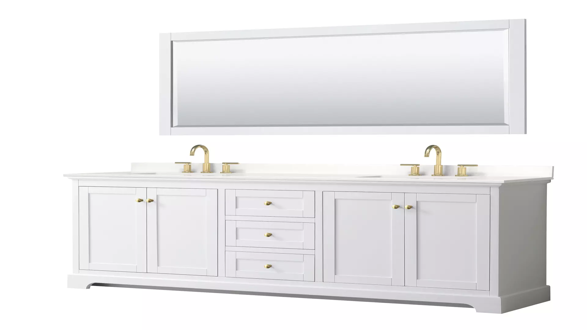Avery 80 Inch Double Bathroom Vanity in White, White Quartz Countertop, Undermount Square Sinks (3-Hole), Brushed Gold Trim, 70 Inch Mirror material
