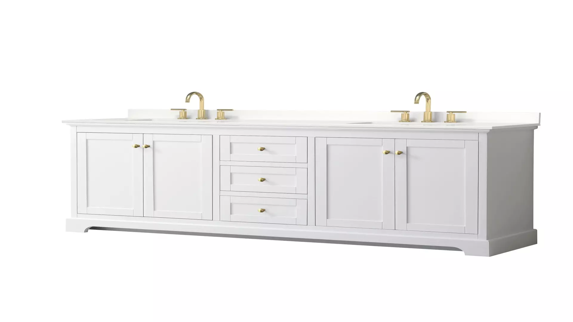 Avery 80 Inch Double Bathroom Vanity in White, White Quartz Countertop, Undermount Square Sinks (3-Hole), Brushed Gold Trim material