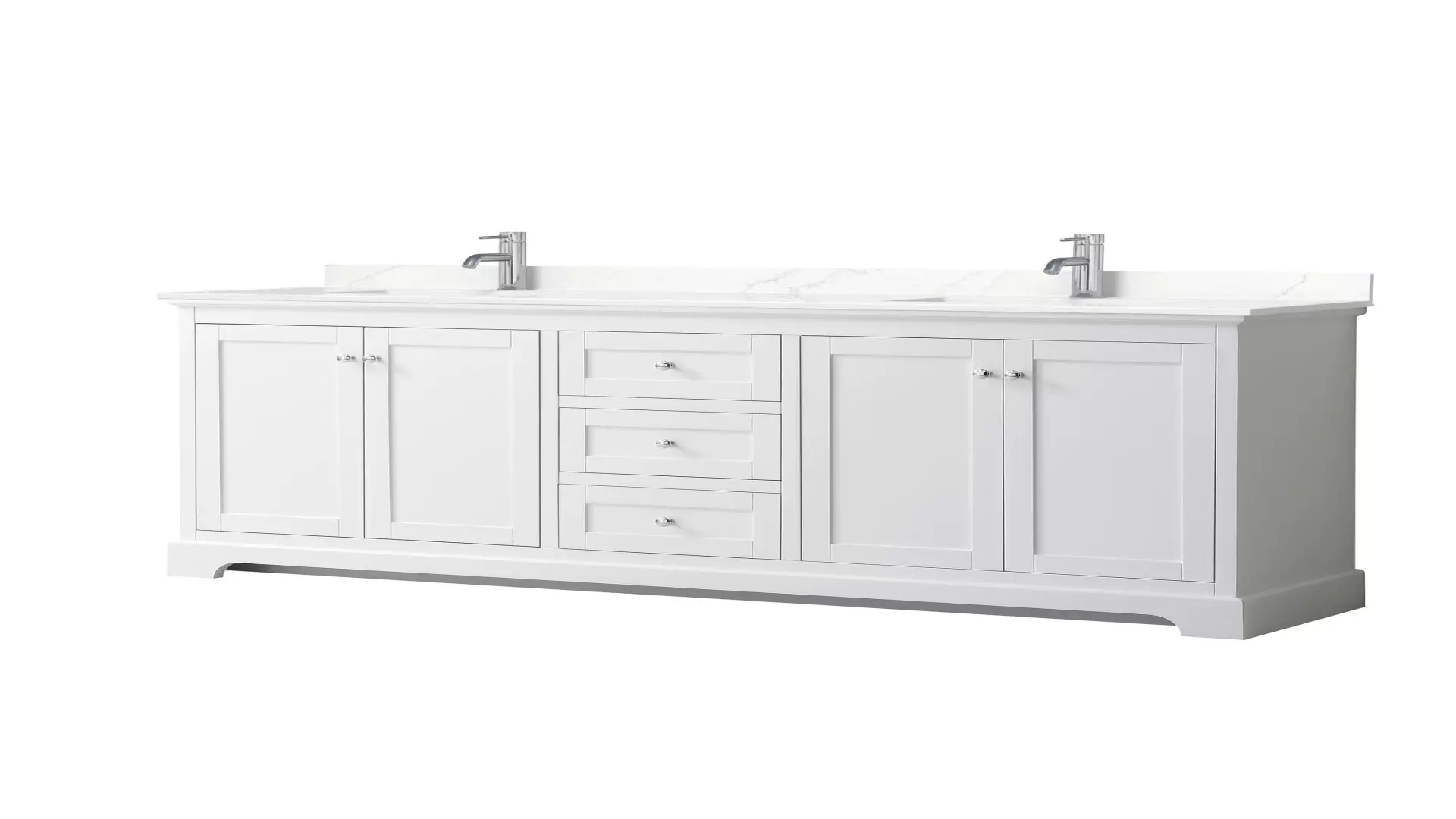 Avery 80 Inch Double Bathroom Vanity in White, Giotto Quartz Countertop, Undermount Square Sinks (1-Hole), Polished Chrome Trim material