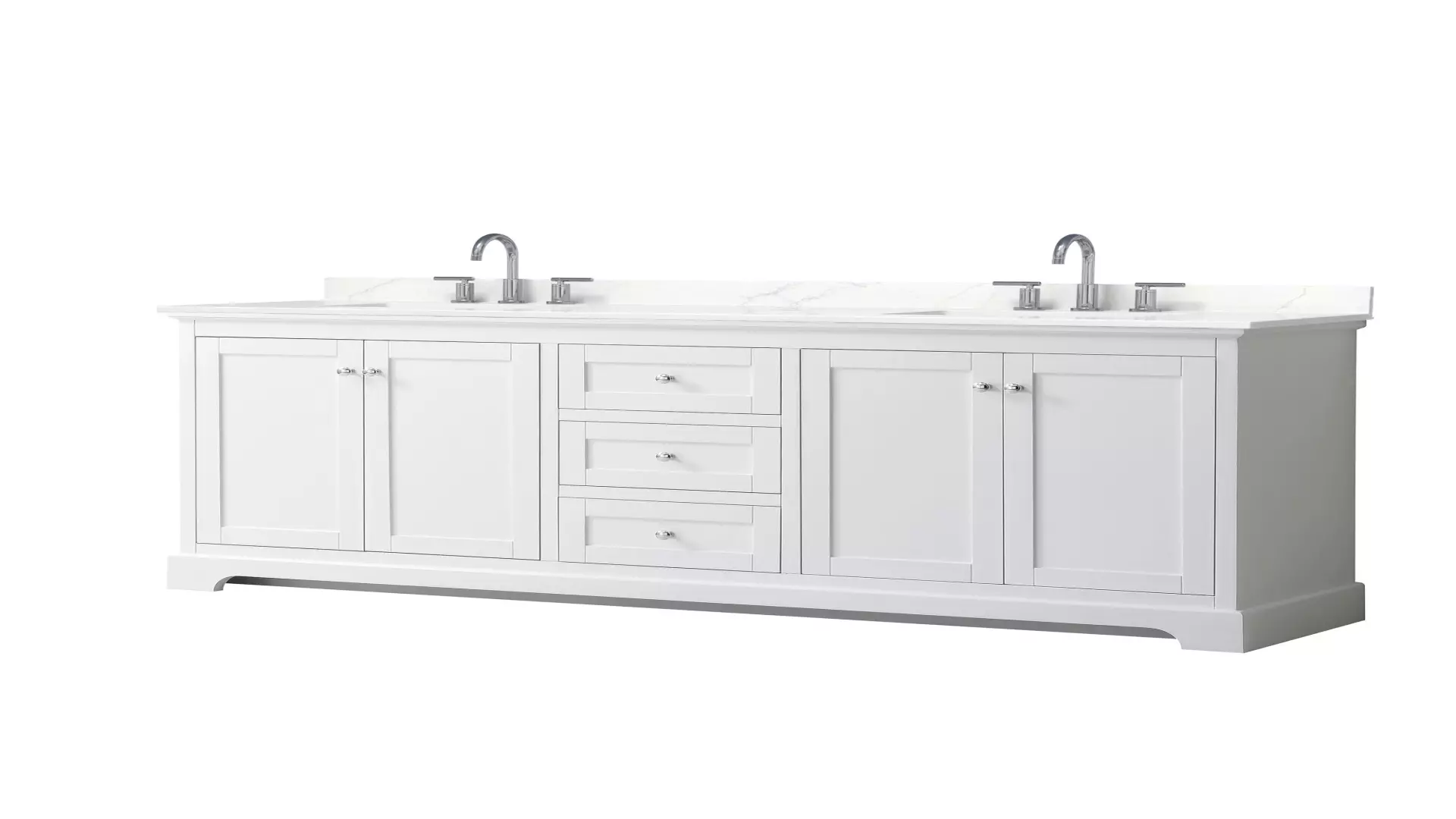 Avery 80 Inch Double Bathroom Vanity in White, Giotto Quartz Countertop, Undermount Square Sinks (3-Hole), Polished Chrome Trim material