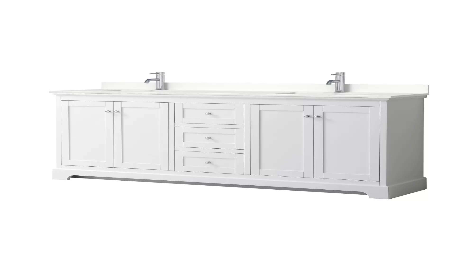 Avery 80 Inch Double Bathroom Vanity in White, White Quartz Countertop, Undermount Square Sinks (1-Hole), Polished Chrome Trim material