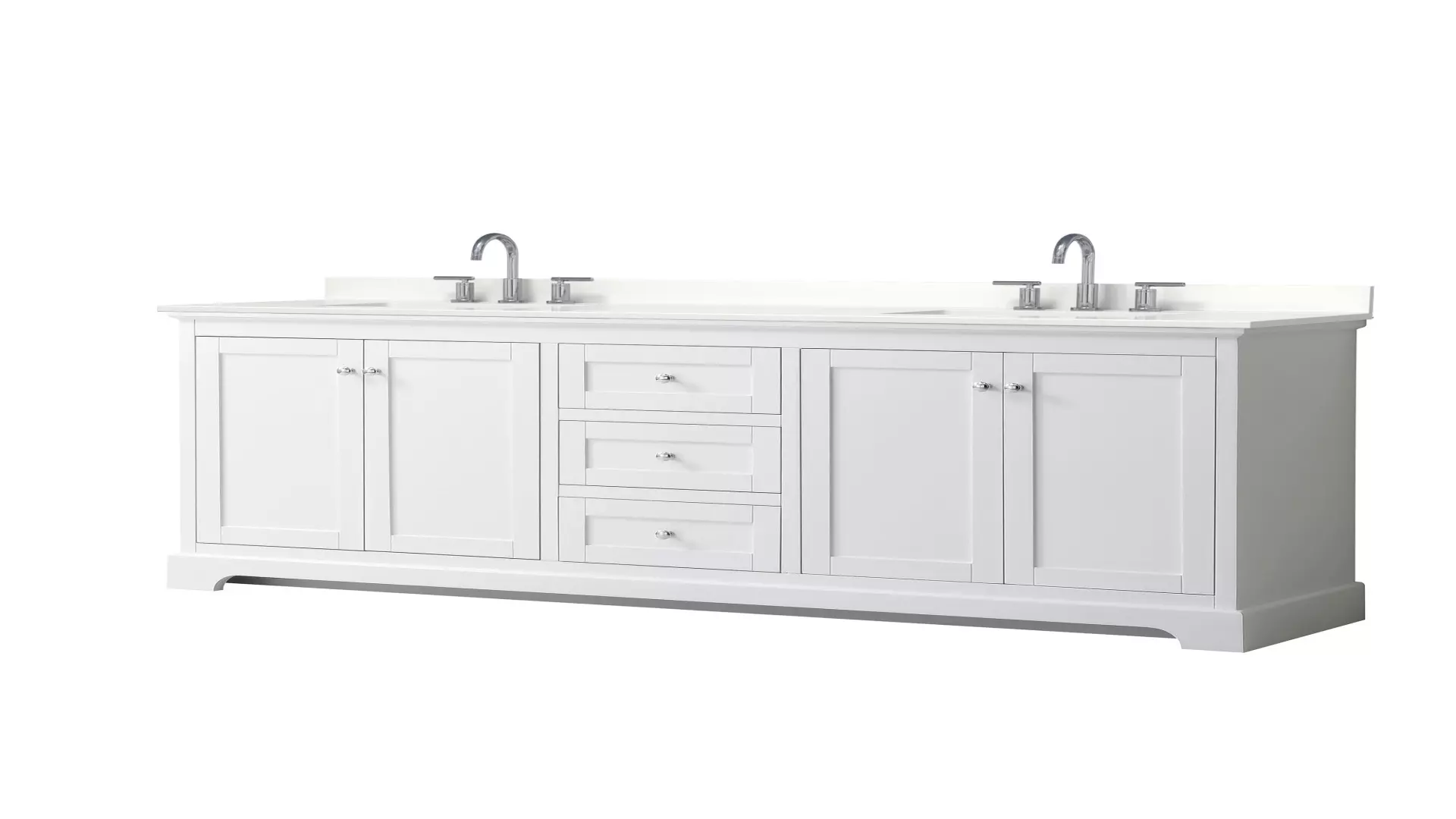Avery 80 Inch Double Bathroom Vanity in White, White Quartz Countertop, Undermount Square Sinks (3-Hole), Polished Chrome Trim material