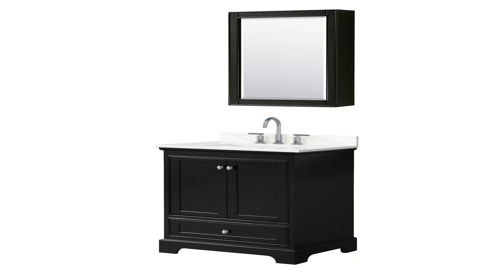 Deborah 30 Inch Single Bathroom Vanity in Dark Espresso, Giotto Quartz Countertop, Undermount Square Sink (3-Hole), Polished Chrome Trim, Medicine Cabinet material