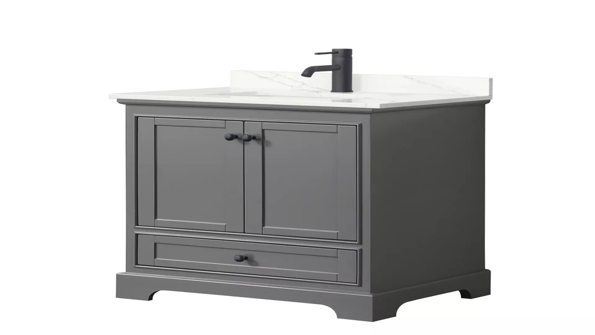 Deborah 30 Inch Single Bathroom Vanity in Dark Gray, Giotto Quartz Countertop, Undermount Square Sink (1-Hole), Matte Black Trim material
