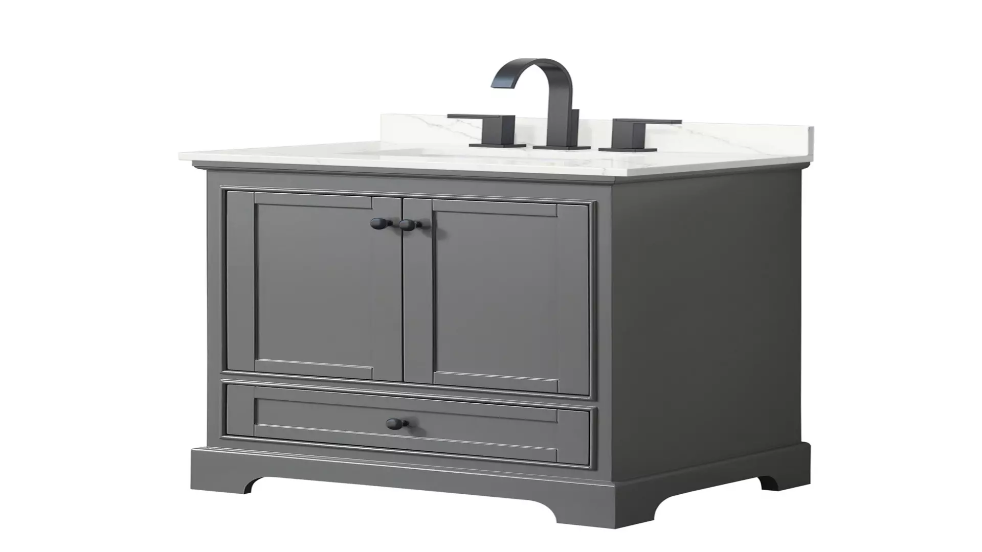 Deborah 30 Inch Single Bathroom Vanity in Dark Gray, Giotto Quartz Countertop, Undermount Square Sink (3-Hole), Matte Black Trim material