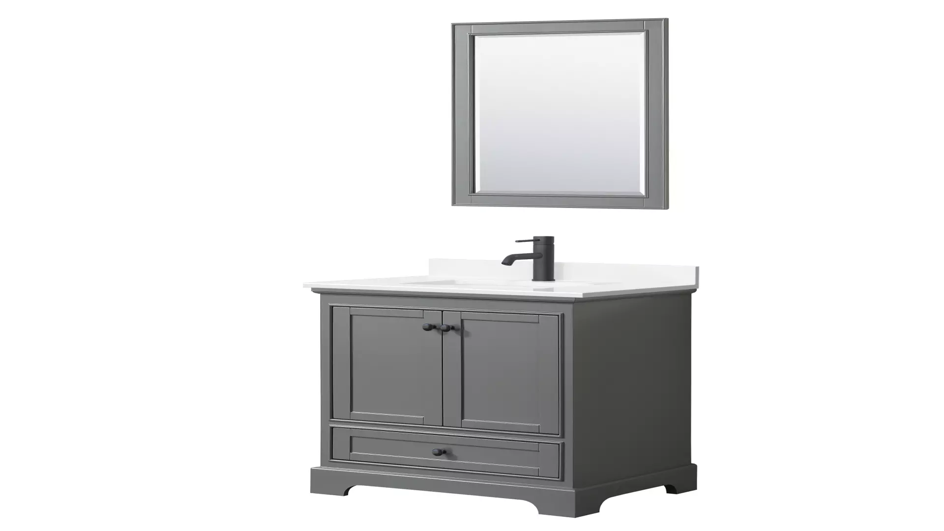 Deborah 30 Inch Single Bathroom Vanity in Dark Gray, White Quartz Countertop, Undermount Square Sink (1-Hole), Matte Black Trim, 24 Inch Mirror material