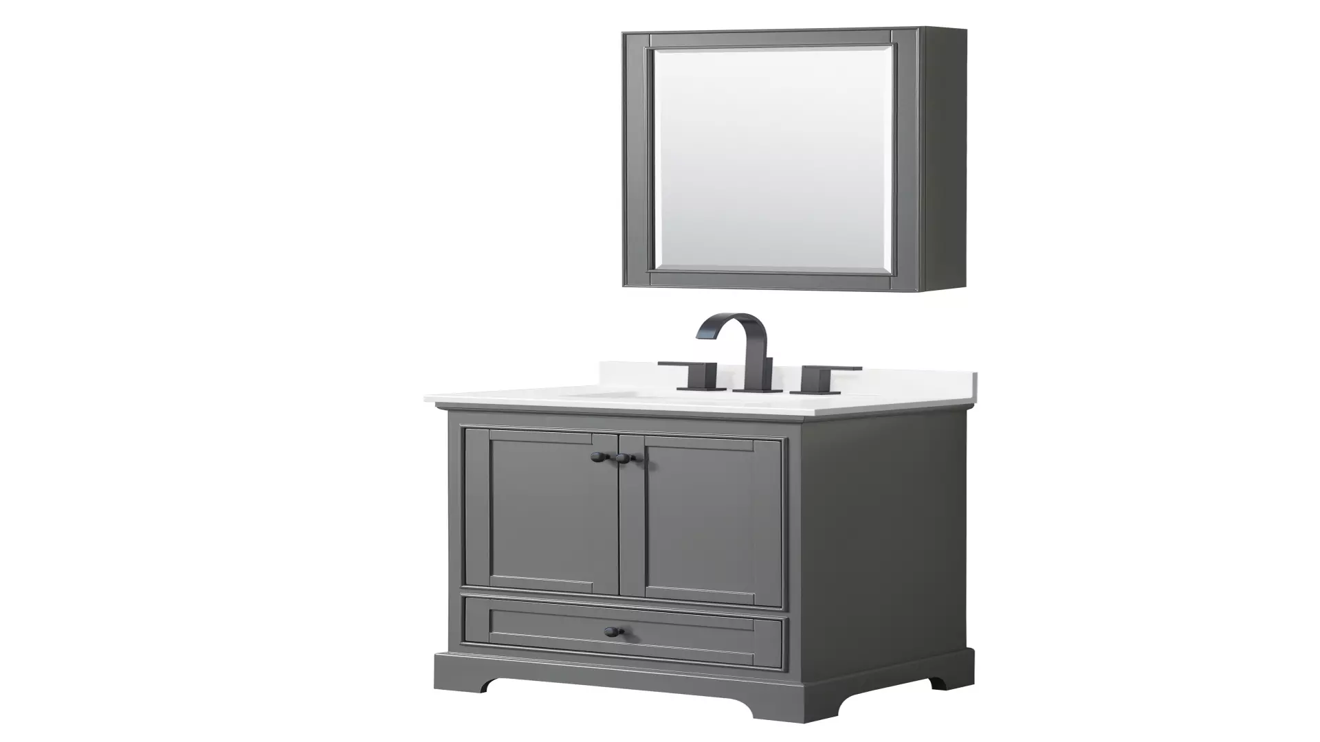Deborah 30 Inch Single Bathroom Vanity in Dark Gray, White Quartz Countertop, Undermount Square Sink (3-Hole), Matte Black Trim, Medicine Cabinet material