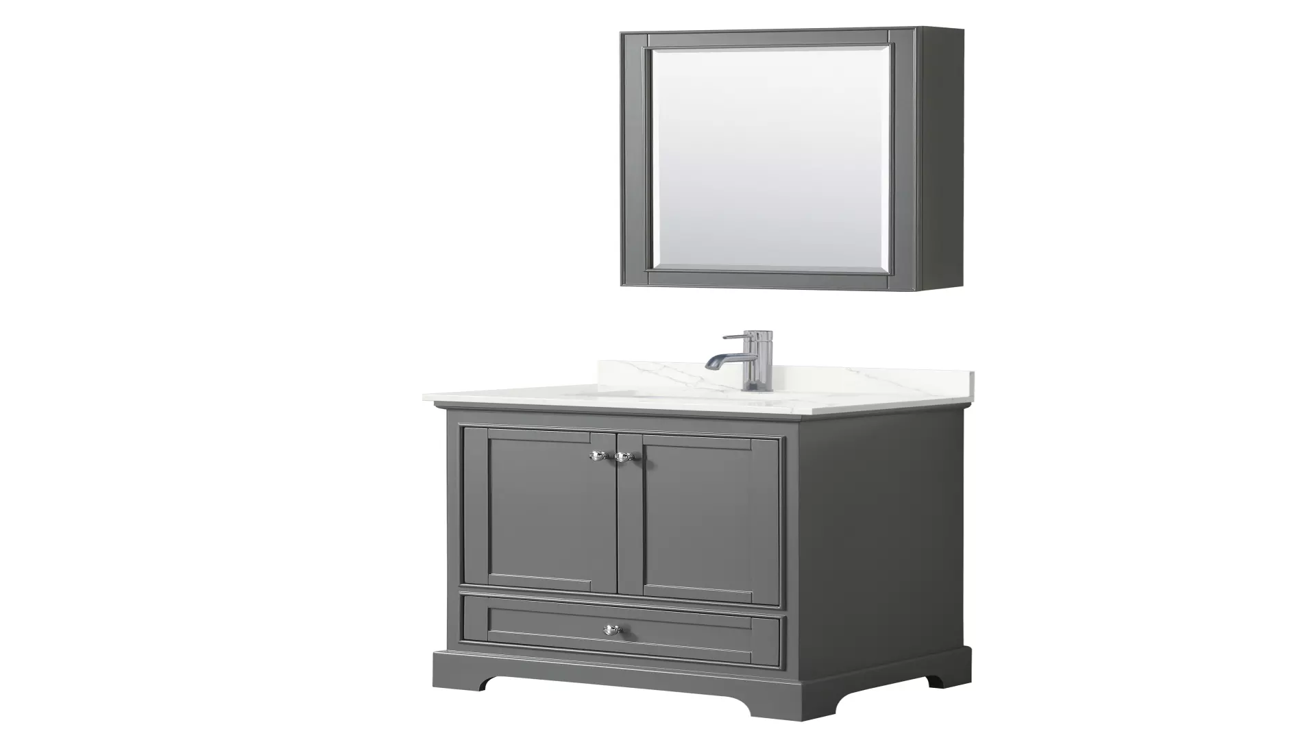 Deborah 30 Inch Single Bathroom Vanity in Dark Gray, Giotto Quartz Countertop, Undermount Square Sink (1-Hole), Polished Chrome Trim, Medicine Cabinet material