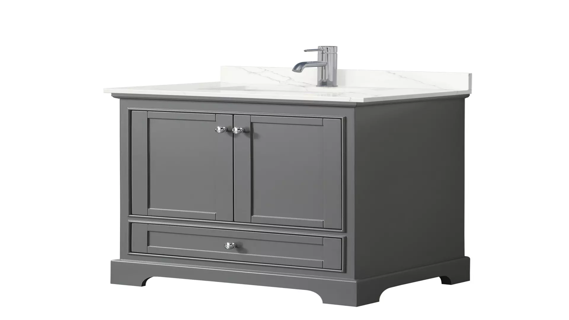 Deborah 30 Inch Single Bathroom Vanity in Dark Gray, Giotto Quartz Countertop, Undermount Square Sink (1-Hole), Polished Chrome Trim material