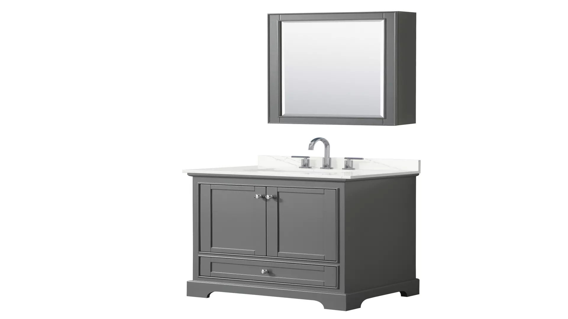 Deborah 30 Inch Single Bathroom Vanity in Dark Gray, Giotto Quartz Countertop, Undermount Square Sink (3-Hole), Polished Chrome Trim, Medicine Cabinet material