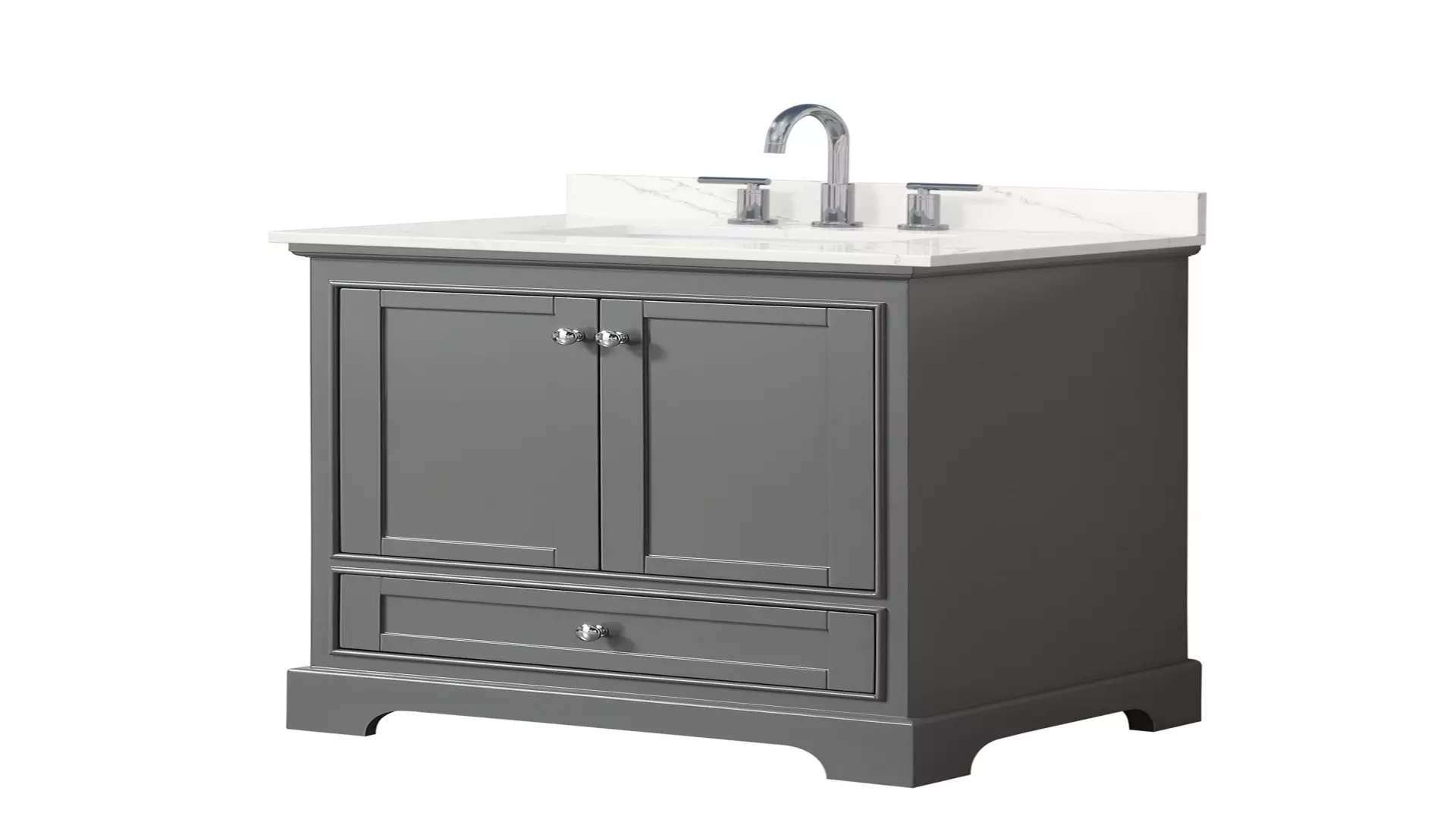 Deborah 30 Inch Single Bathroom Vanity in Dark Gray, Giotto Quartz Countertop, Undermount Square Sink (3-Hole), Polished Chrome Trim material