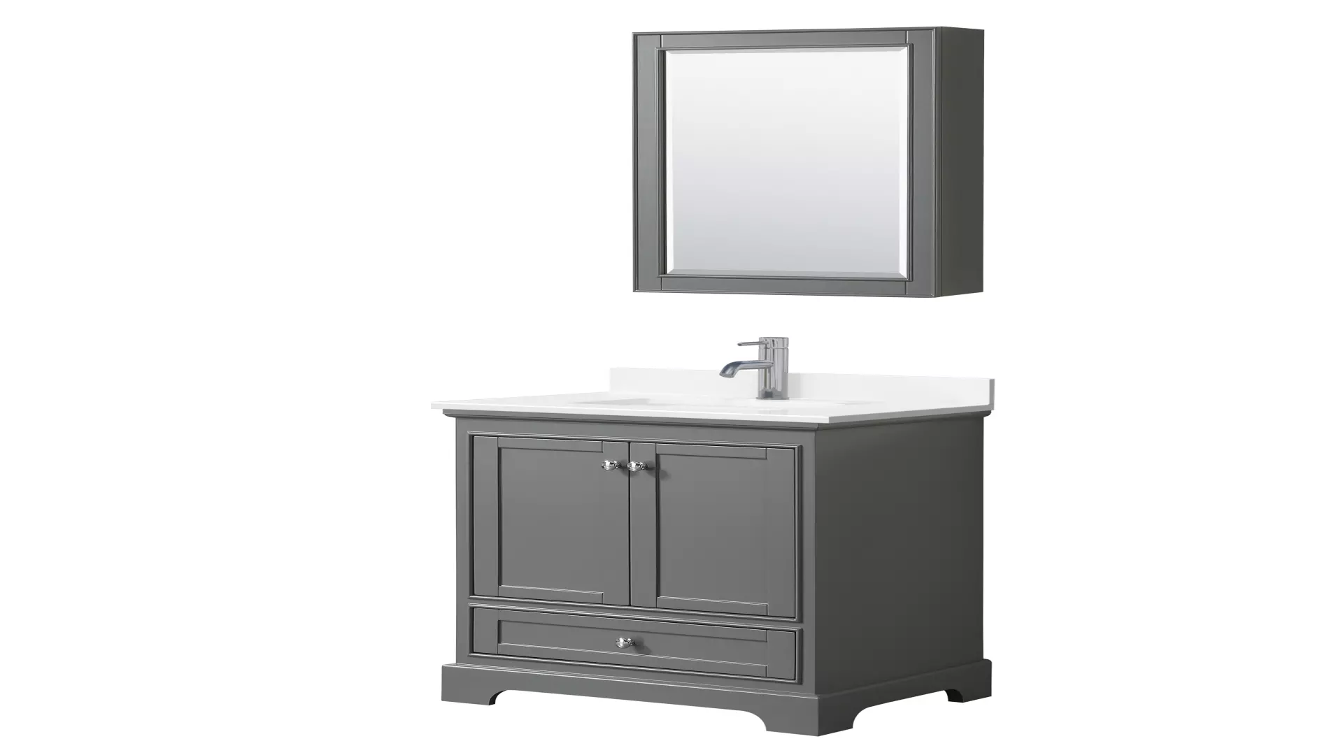 Deborah 30 Inch Single Bathroom Vanity in Dark Gray, White Quartz Countertop, Undermount Square Sink (1-Hole), Polished Chrome Trim, Medicine Cabinet material