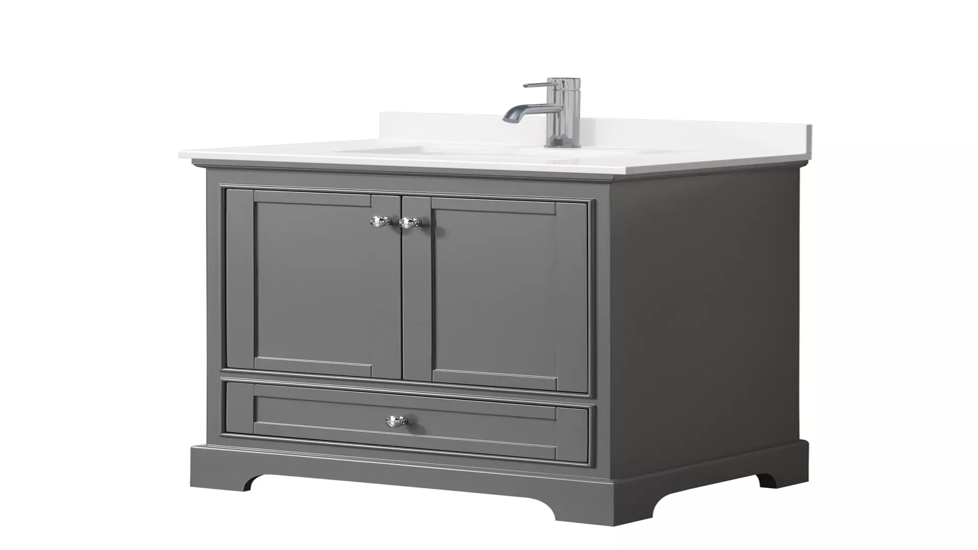 Deborah 30 Inch Single Bathroom Vanity in Dark Gray, White Quartz Countertop, Undermount Square Sink (1-Hole), Polished Chrome Trim material