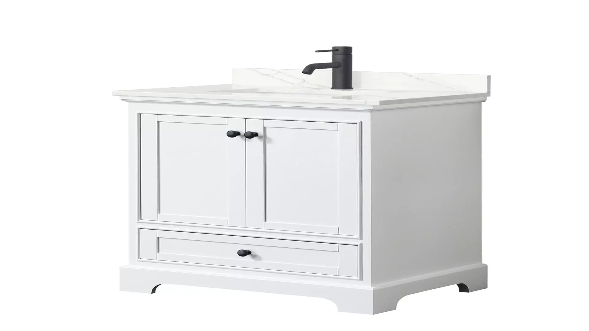 Deborah 30 Inch Single Bathroom Vanity in White, Giotto Quartz Countertop, Undermount Square Sink (1-Hole), Matte Black Trim material