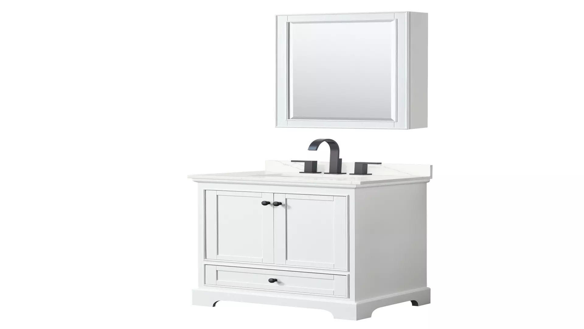 Deborah 30 Inch Single Bathroom Vanity in White, Giotto Quartz Countertop, Undermount Square Sink (3-Hole), Matte Black Trim, Medicine Cabinet material