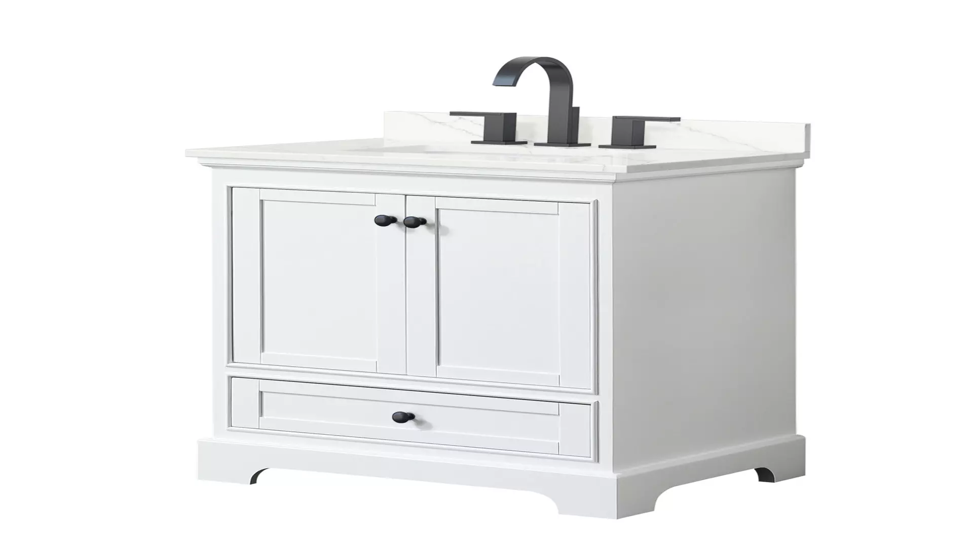Deborah 30 Inch Single Bathroom Vanity in White, Giotto Quartz Countertop, Undermount Square Sink (3-Hole), Matte Black Trim material
