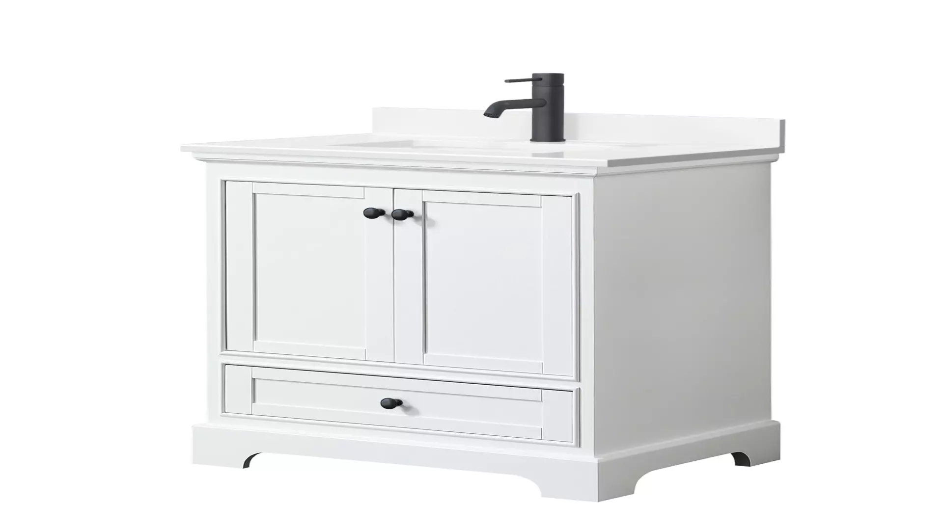 Deborah 30 Inch Single Bathroom Vanity in White, White Quartz Countertop, Undermount Square Sink (1-Hole), Matte Black Trim material