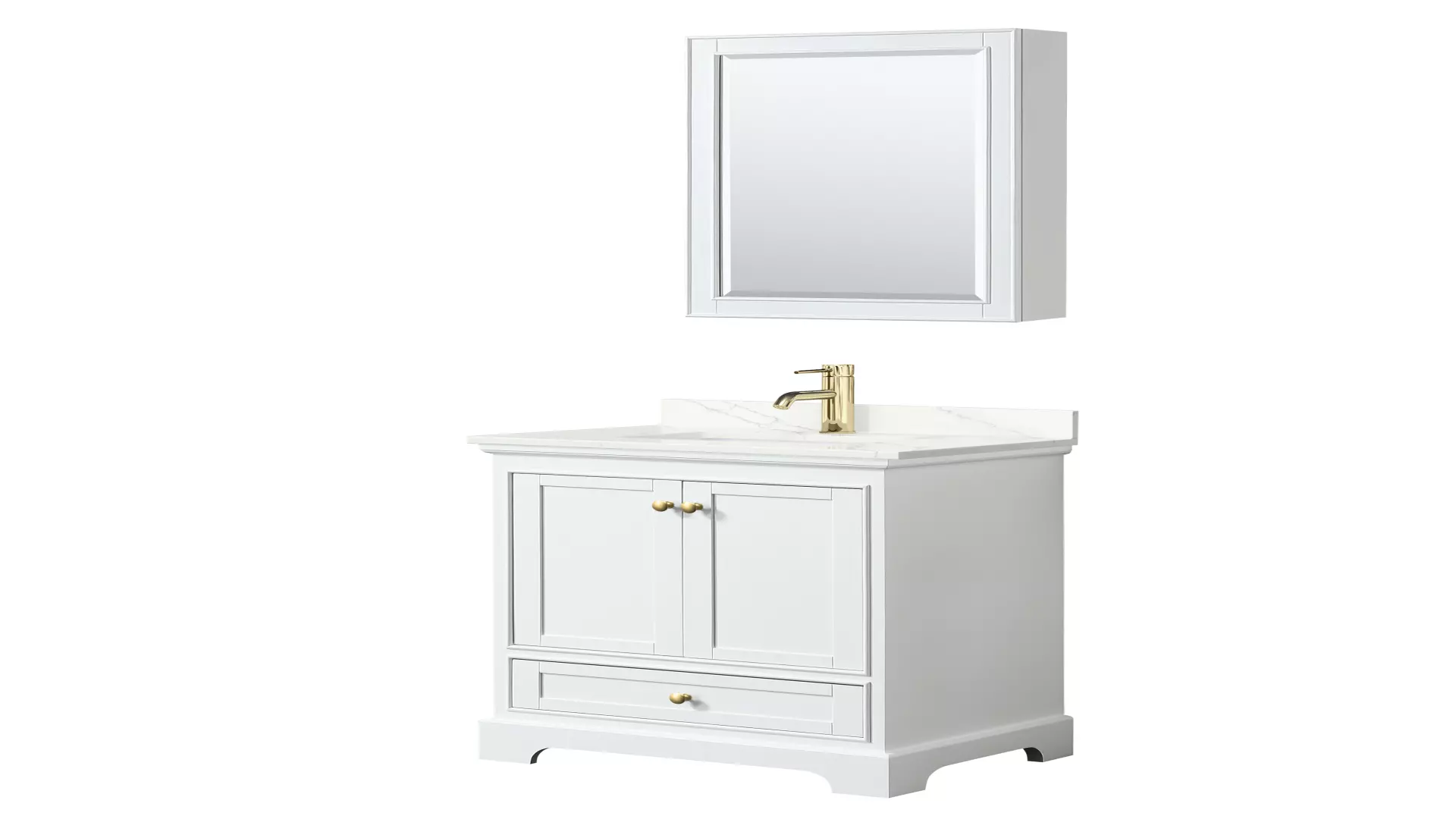 Deborah 30 Inch Single Bathroom Vanity in White, Giotto Quartz Countertop, Undermount Square Sink (1-Hole), Brushed Gold Trim, Medicine Cabinet material