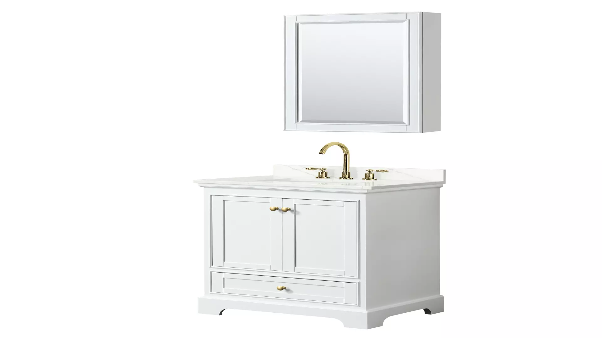 Deborah 30 Inch Single Bathroom Vanity in White, Giotto Quartz Countertop, Undermount Square Sink (3-Hole), Brushed Gold Trim, Medicine Cabinet material