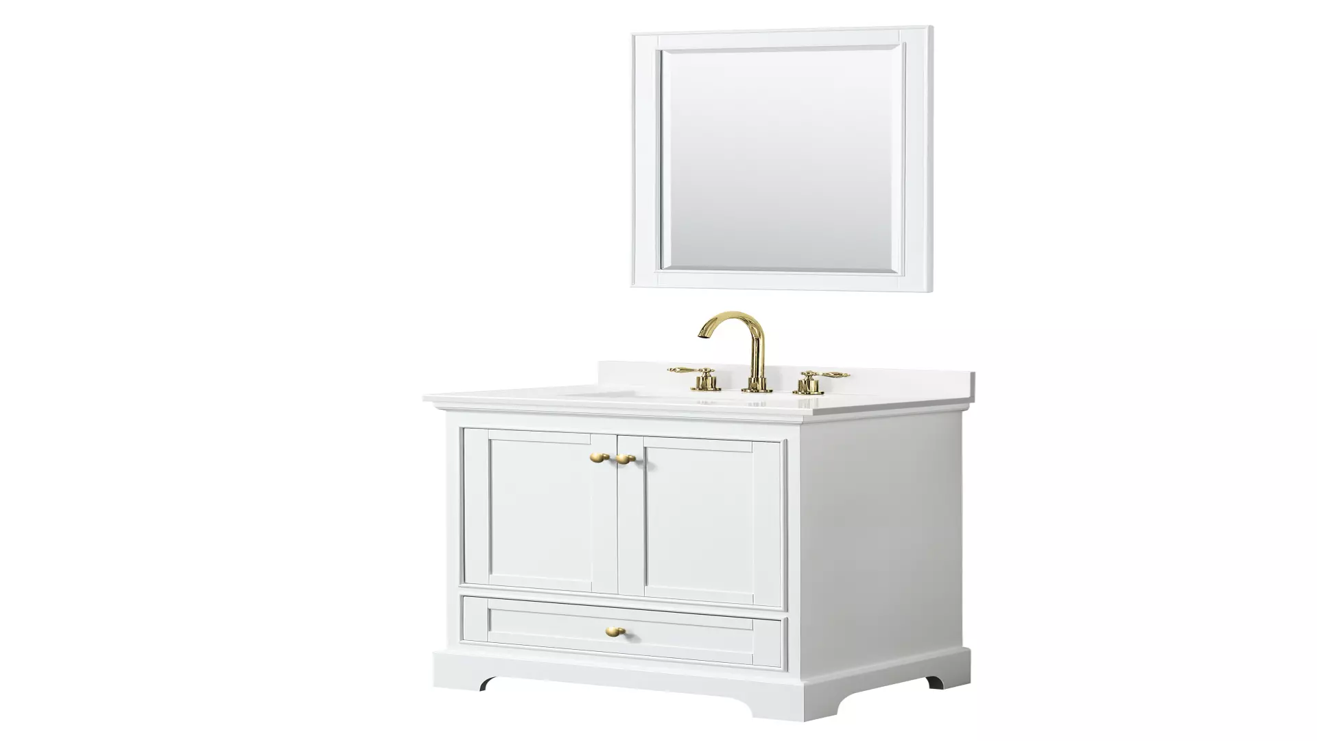 Deborah 30 Inch Single Bathroom Vanity in White, White Quartz Countertop, Undermount Square Sink (3-Hole), Brushed Gold Trim, 24 Inch Mirror material