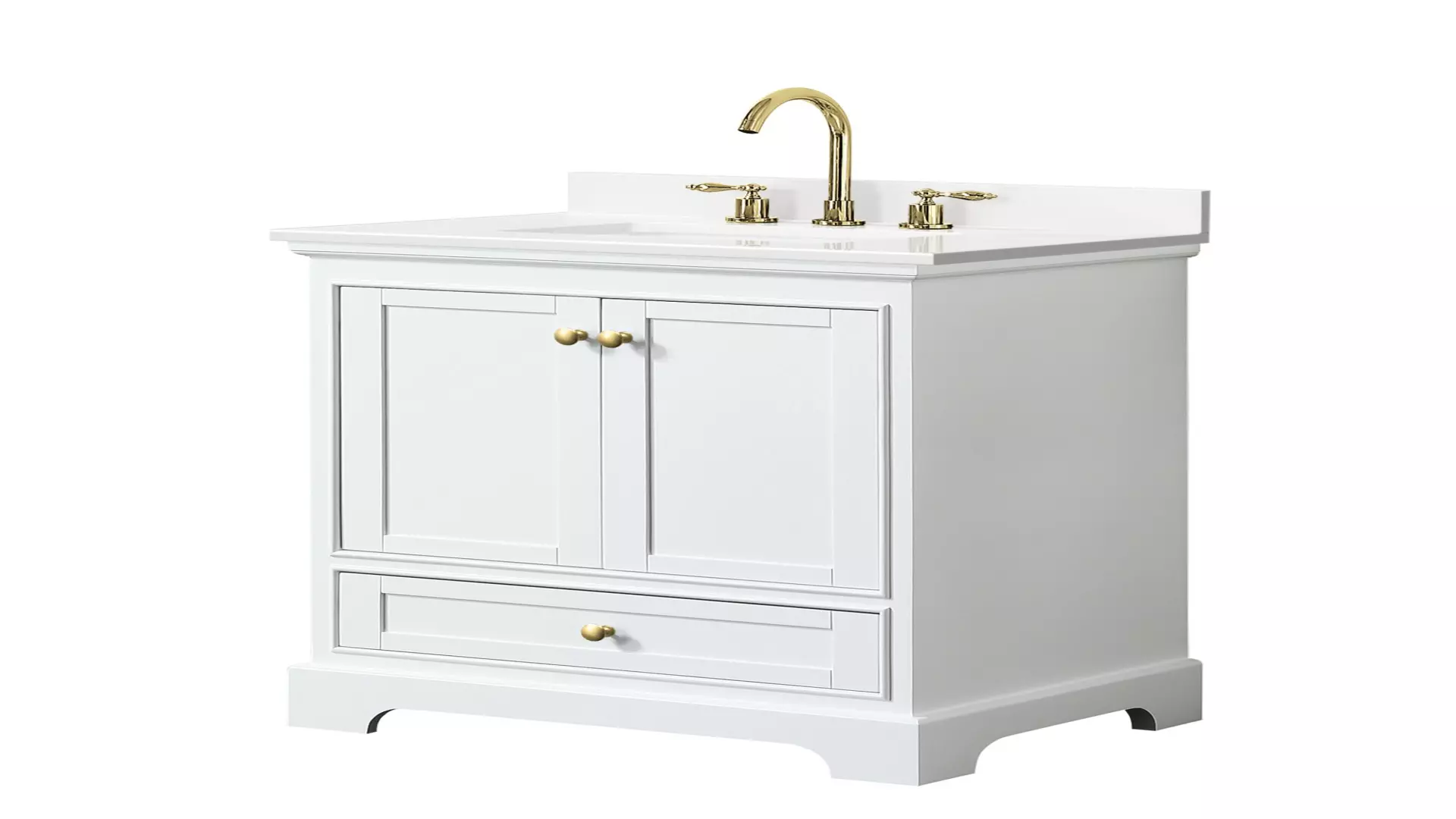 Deborah 30 Inch Single Bathroom Vanity in White, White Quartz Countertop, Undermount Square Sink (3-Hole), Brushed Gold Trim material