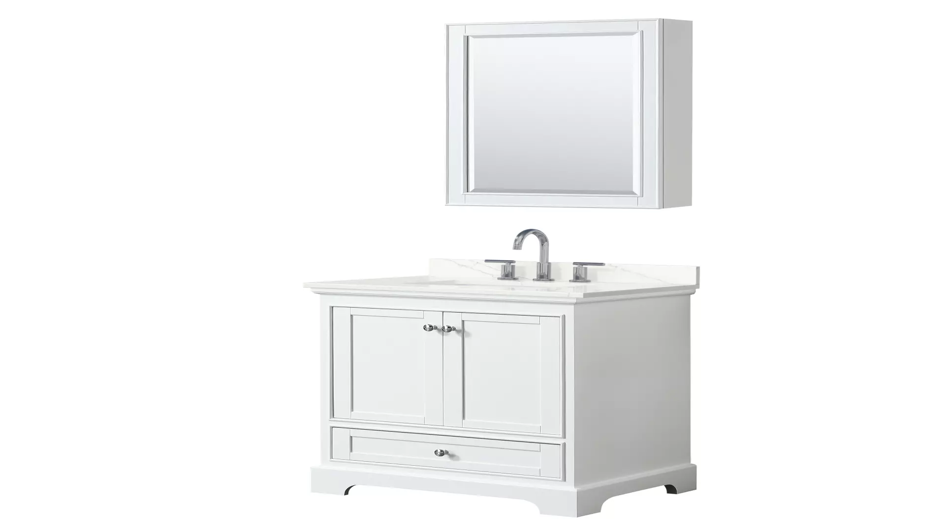 Deborah 30 Inch Single Bathroom Vanity in White, Giotto Quartz Countertop, Undermount Square Sink (3-Hole), Polished Chrome Trim, Medicine Cabinet material