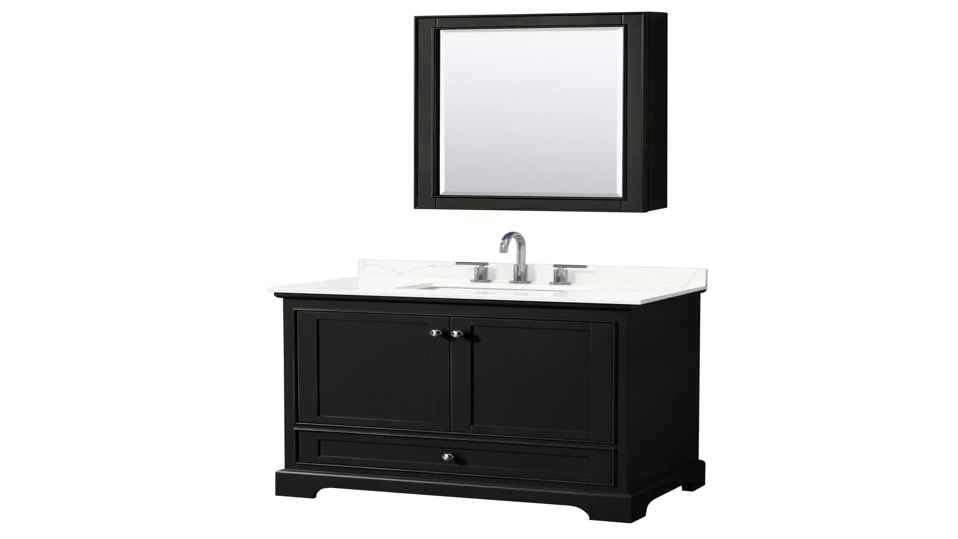 Deborah 36 Inch Single Bathroom Vanity in Dark Espresso, Giotto Quartz Countertop, Undermount Square Sink (3-Hole), Polished Chrome Trim, Medicine Cabinet material
