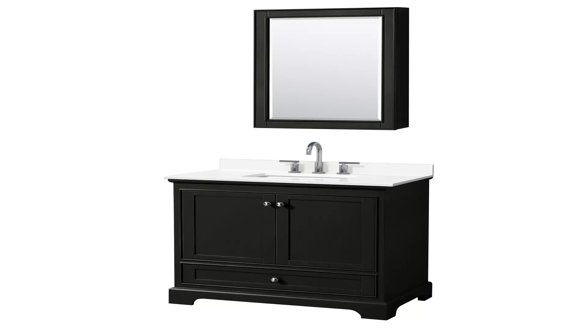 Deborah 36 Inch Single Bathroom Vanity in Dark Espresso, White Quartz Countertop, Undermount Square Sink (3-Hole), Polished Chrome Trim, Medicine Cabinet material