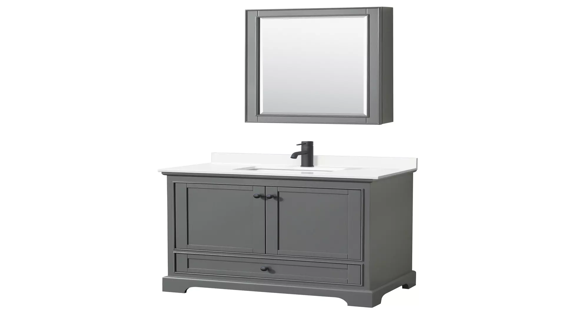 Deborah 36 Inch Single Bathroom Vanity in Dark Gray, White Quartz Countertop, Undermount Square Sink (1-Hole), Matte Black Trim, Medicine Cabinet material