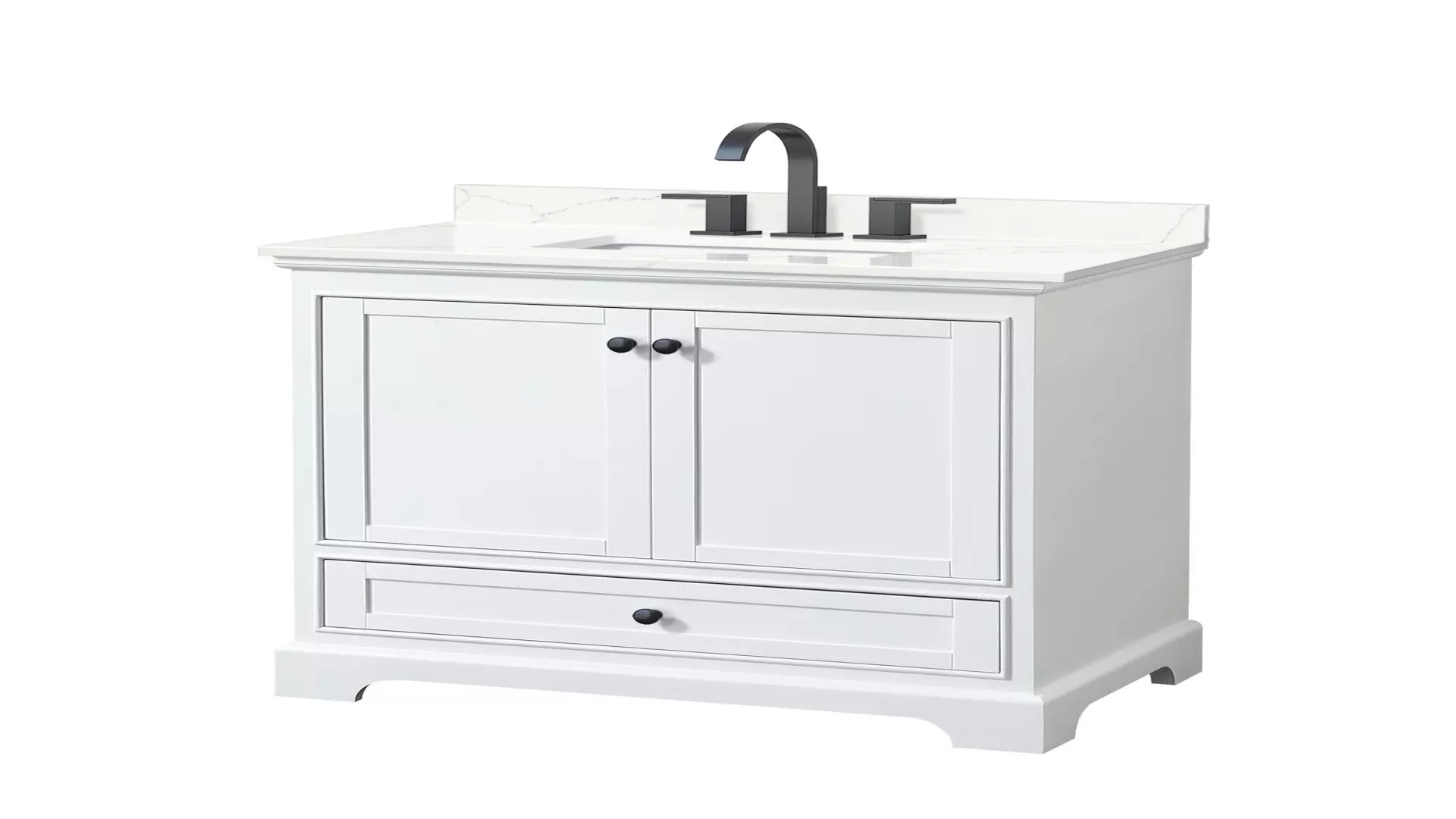 Deborah 36 Inch Single Bathroom Vanity in White, Giotto Quartz Countertop, Undermount Square Sink (3-Hole), Matte Black Trim material
