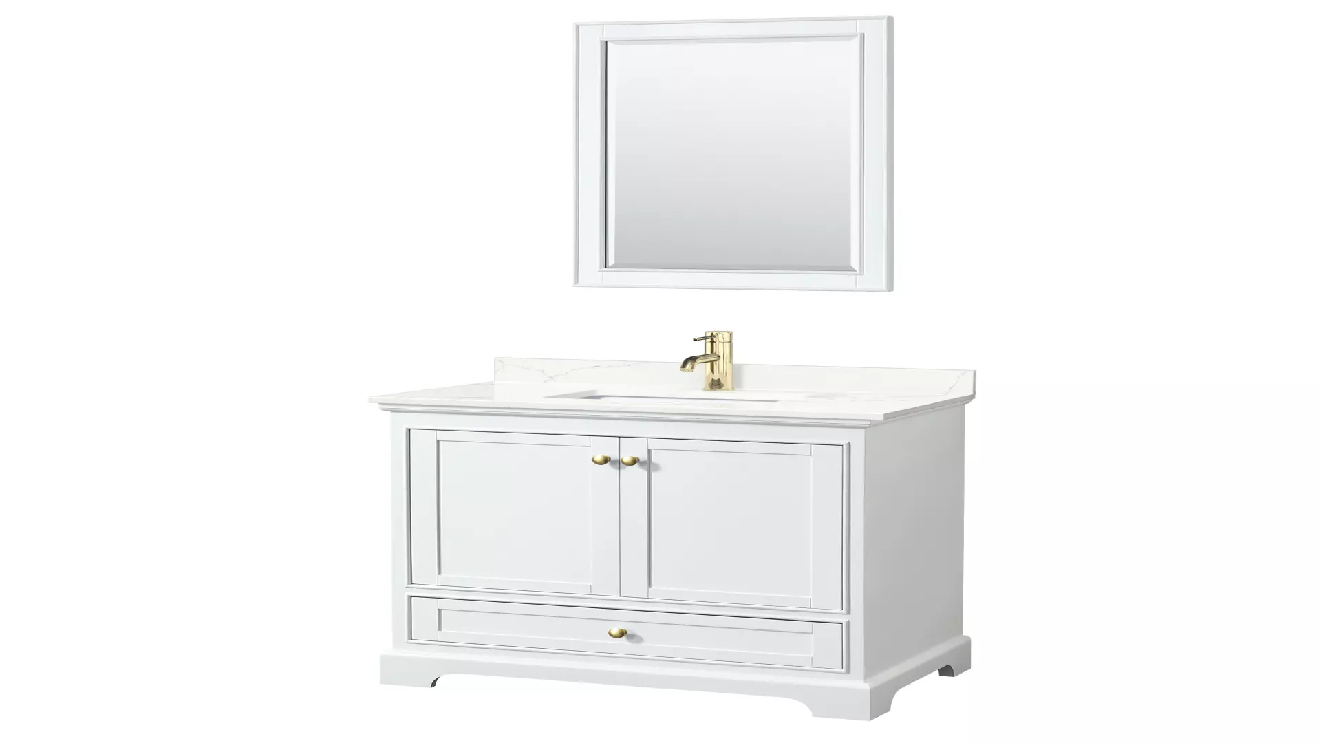 Deborah 36 Inch Single Bathroom Vanity in White, Giotto Quartz Countertop, Undermount Square Sink (1-Hole), Brushed Gold Trim, 24 Inch Mirror material