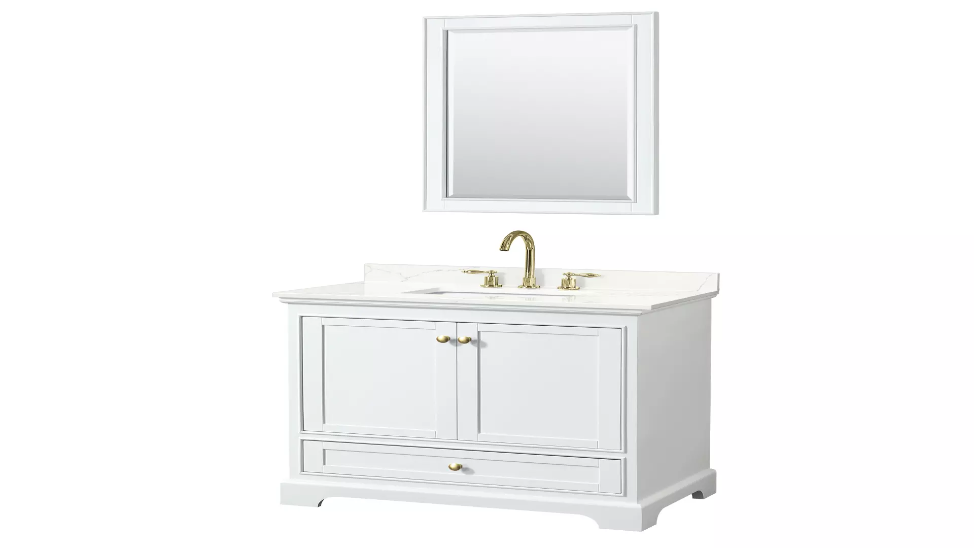 Deborah 36 Inch Single Bathroom Vanity in White, Giotto Quartz Countertop, Undermount Square Sink (3-Hole), Brushed Gold Trim, 24 Inch Mirror material